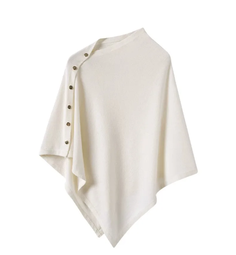 AOSSVIAO 2026 Neue Herbst-Winter-Kollektion Damen Reiner Kaschmir-Schal Einfarbig Warme Strick-Cape-Poncho mit Seitenknöpfen Oberbekleidung – Detail 10