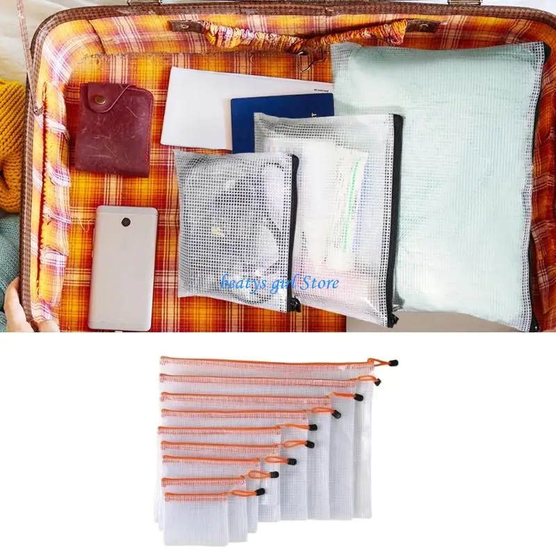 C7AB 9Pcs Waterproof PVC File Bag Zippered Document Storage Pouches For School Office