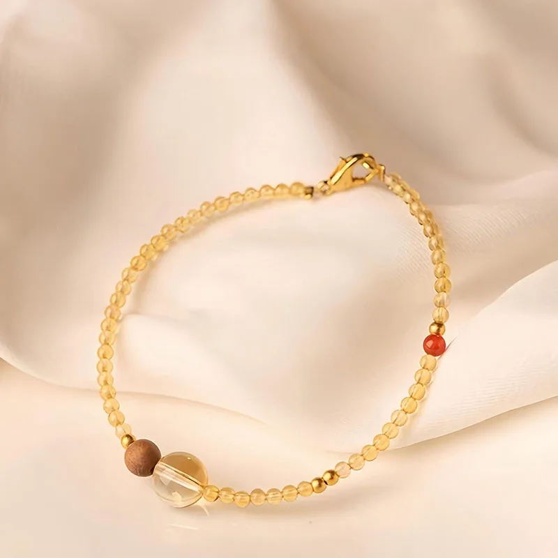 Natural Citrine Bracelet Small Beaded Bracelet for Women Agarwood Yellow Crystal Beaded Jewelry Gifts