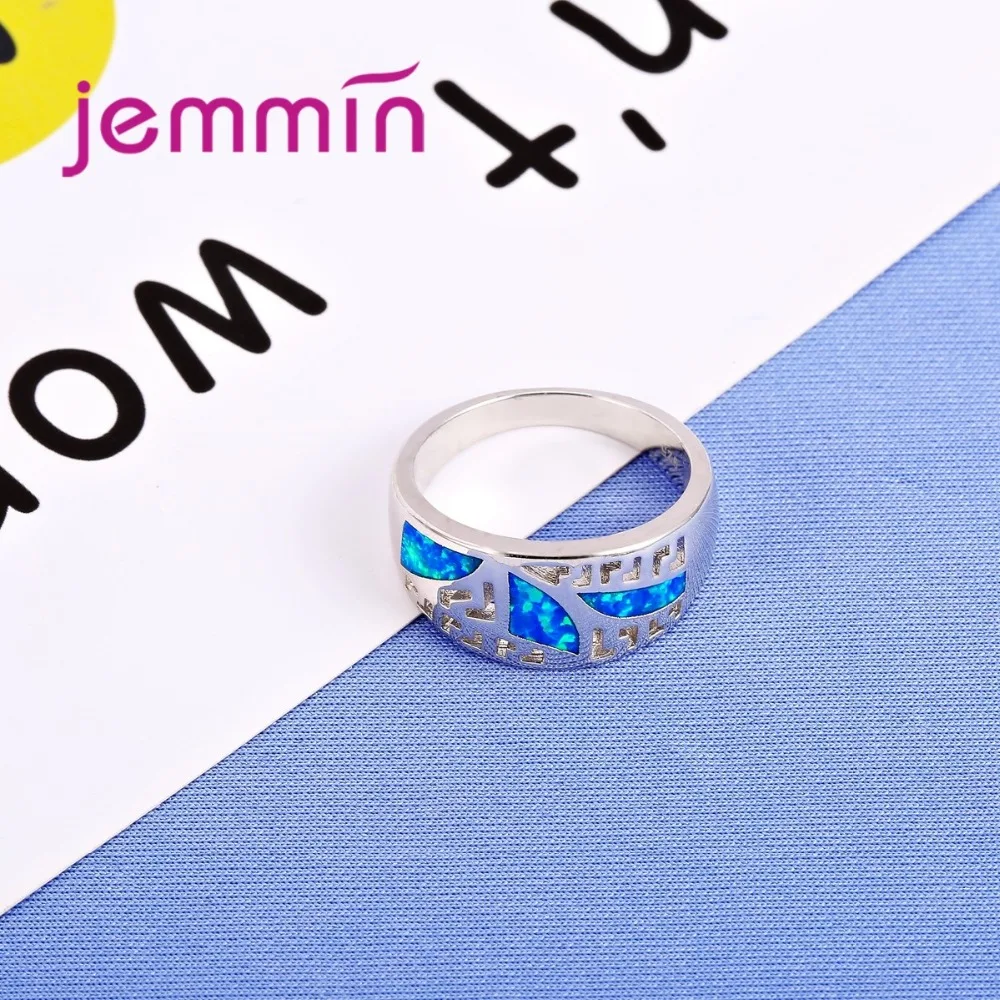 Classic Vintage 925 Sterling Silver Jewelry Hollow Ring Blue Fire Opal Ring for Women Wedding Engagement Jewelry Parts