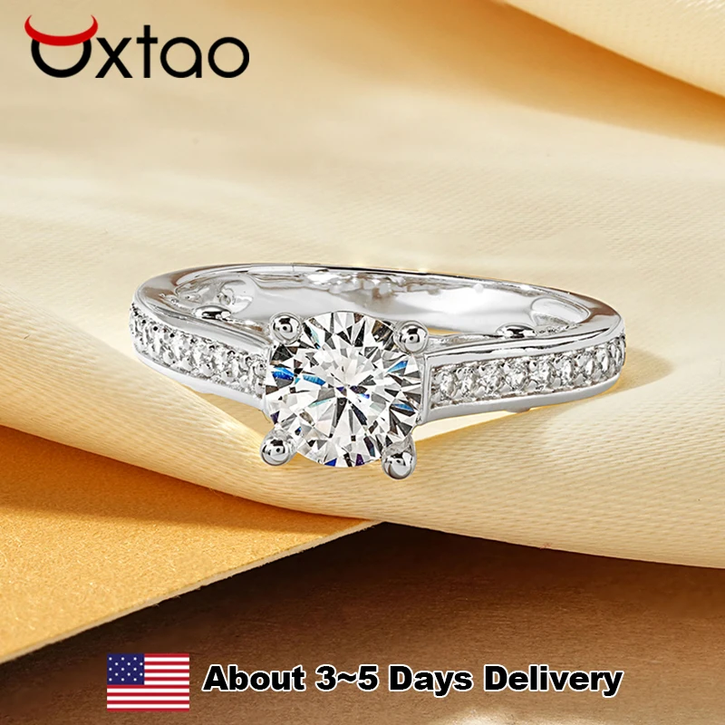 

Кольцо для помолвки OXTAO с кубическим цирконием 1 карат, женское ювелирное украшение, классическое кольцо на палец из 14-каратного золота, обручальное кольцо для женщин.
