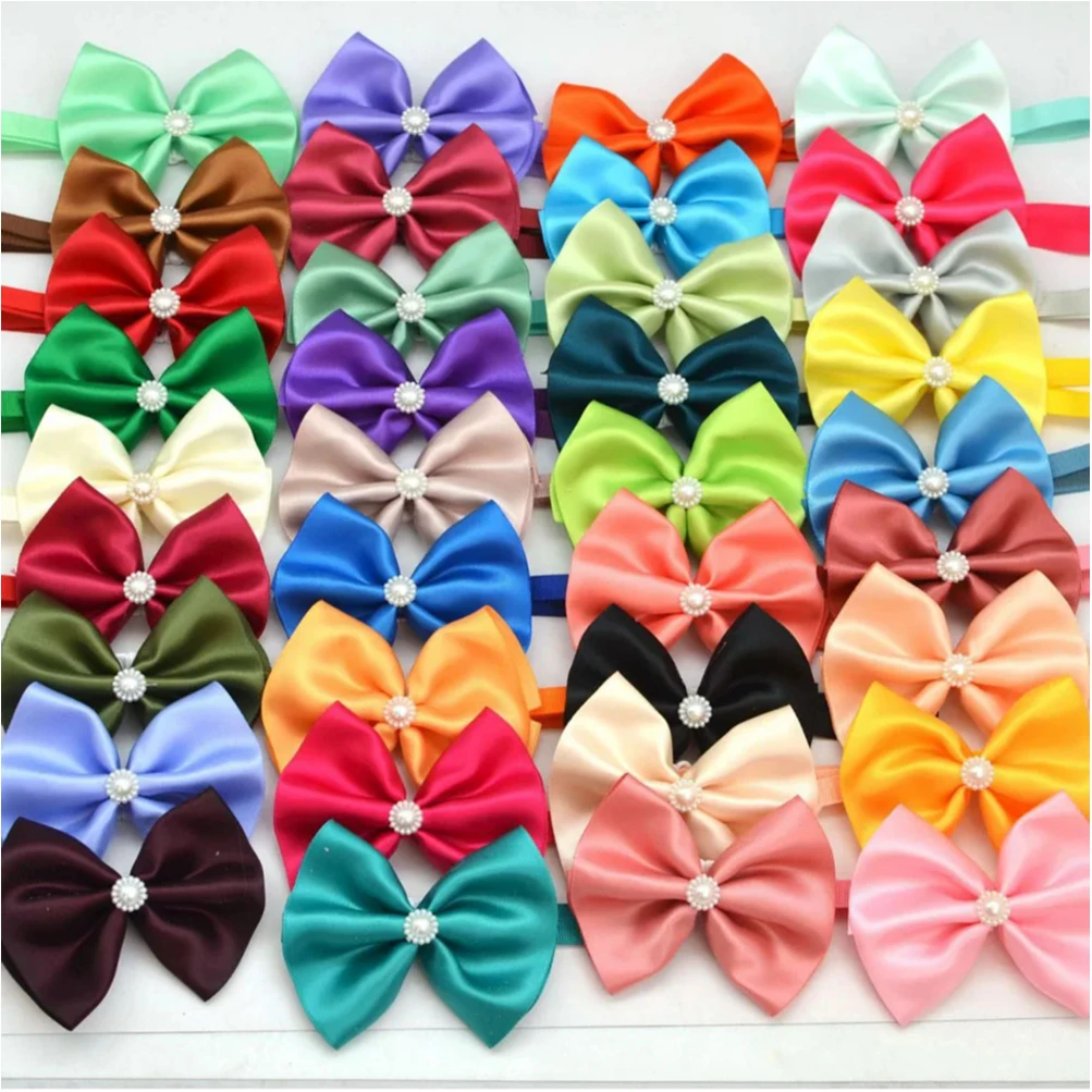 50/100 Solid Small Dog Cat Bow Tie Bulk Neck Tie Bowties For Dogs Pets Adjustable Kitten Pet Grooming Accessories Pet Supplies