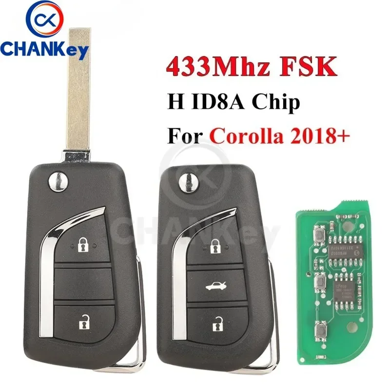 CHANKey 433Mhz FSK H ID8A Chip Flip Remote Car  For 2018+ Toyota Corolla RAV4 Hice Wildlander 2/3B VA2 Auto  Fob Control