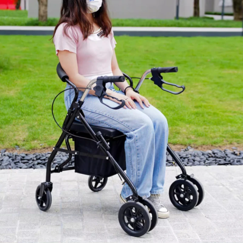 

Foldable Rollator Walker for Seniors with Seat, Lightweight Rolling Walkers , Transport Chairs with Brakes, Adjustable Handle