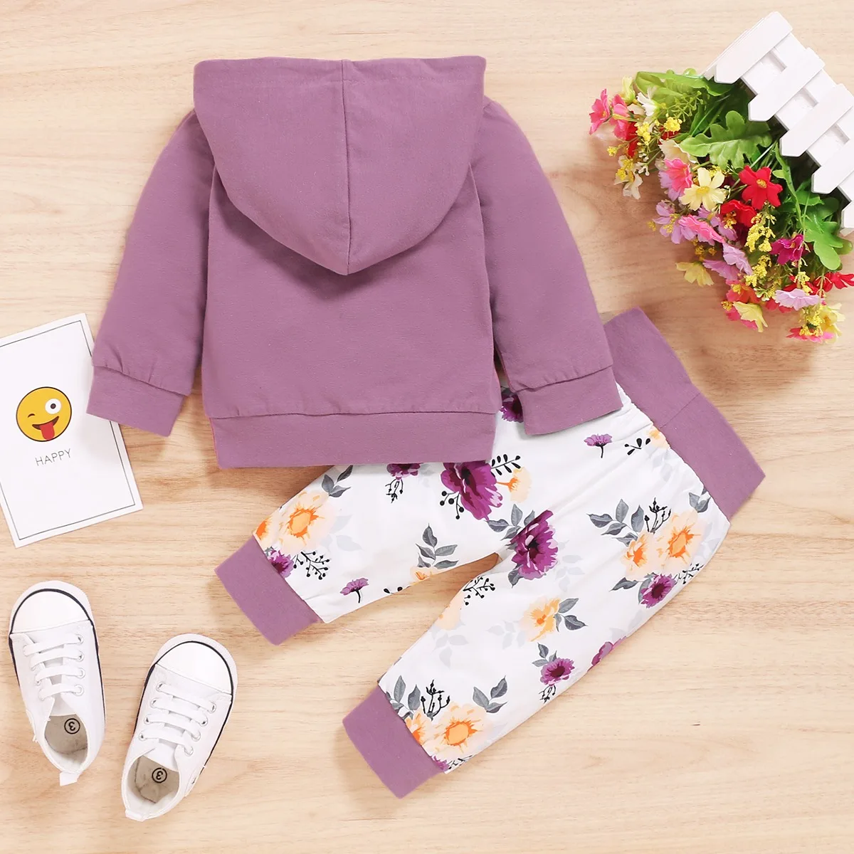 2PCS Infant Girl Clothes Set Hooded Long Sleeve Top+Floral Pants Spring&Autumn Fashion Lovely Suit for  Newborn Girl 0-18 Months