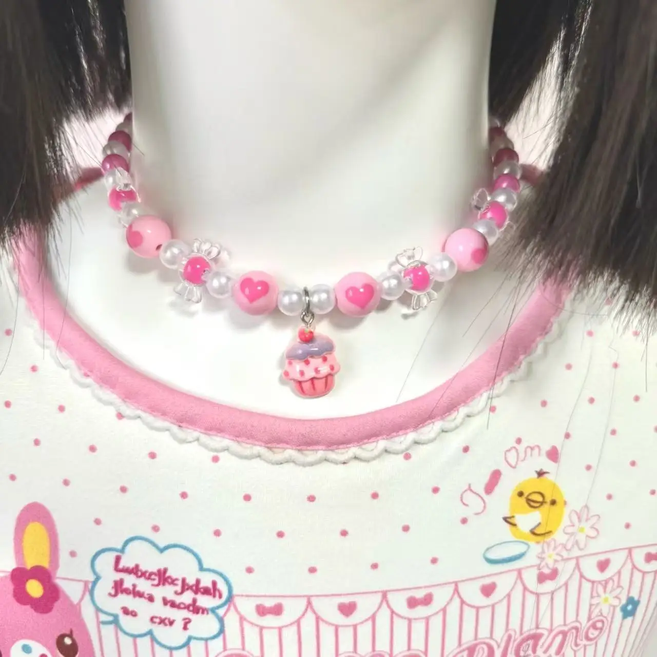 2pcs/set Cute Animal Cartoon Pink Candy Children's Sweater Necklace Pearl Bracelet for Children Gift