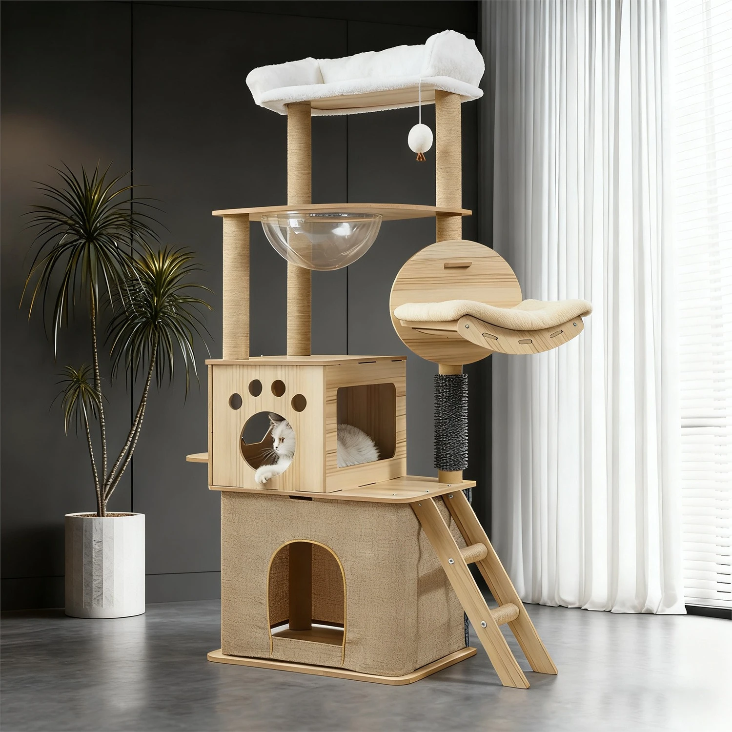Cat climbing frame, cat nest integrated small apartment space capsule jumping platform home tree toy