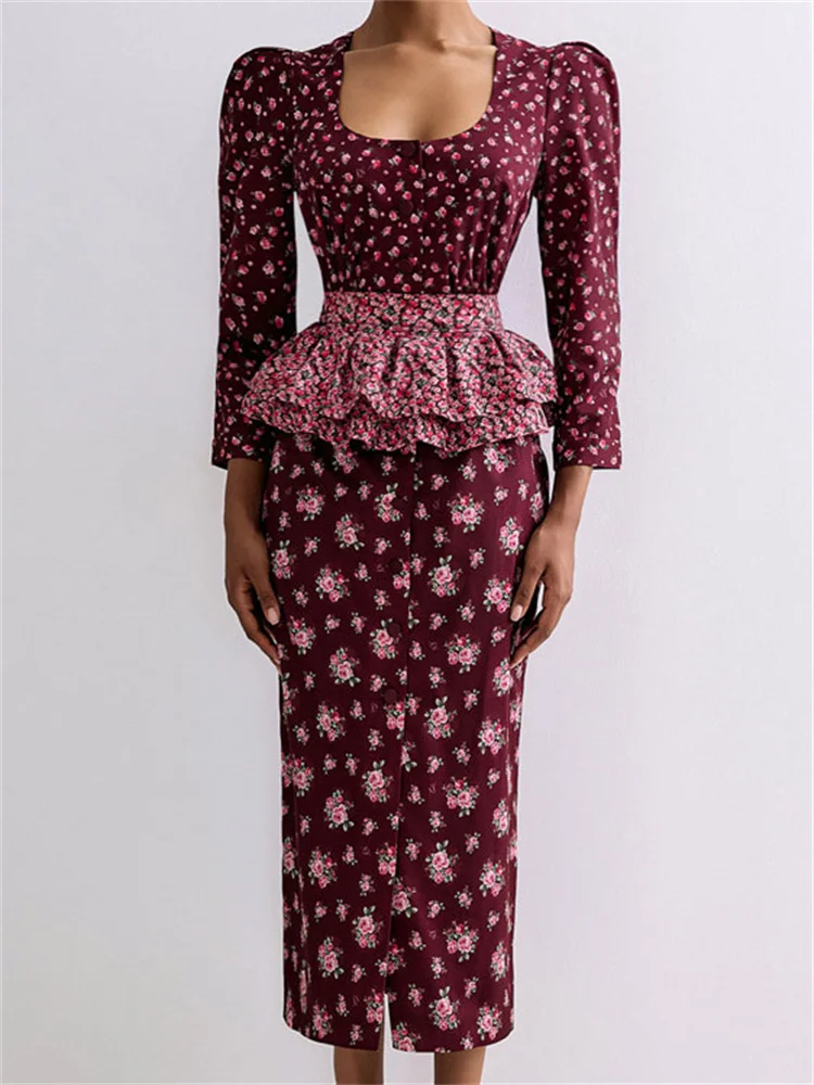 

Tossy Ruffled Printed Elegant Maxi Dress Female Patchwork Slim Commute Elegant Evening Contrast Party Dress Women's Long Dress