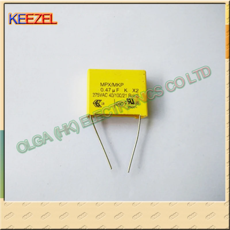 Capacitor de segurança metalizado do filme do polipropileno, 0.47UF275V, 1X2 ereto, MPX40/100/21, precisão: 20%