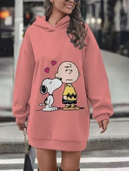 Women's spring and autumn Disney printed Snoopy new long-sleeved hoodie dress cartoon women's street casual fashion sweater dres