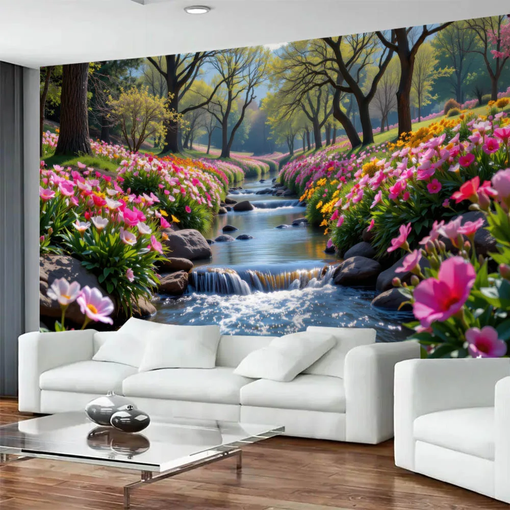 Natural Landscape Flower Stream Tapestry Multi Size Wall Hanging Aesthetic Dormitory Home Background Decoration