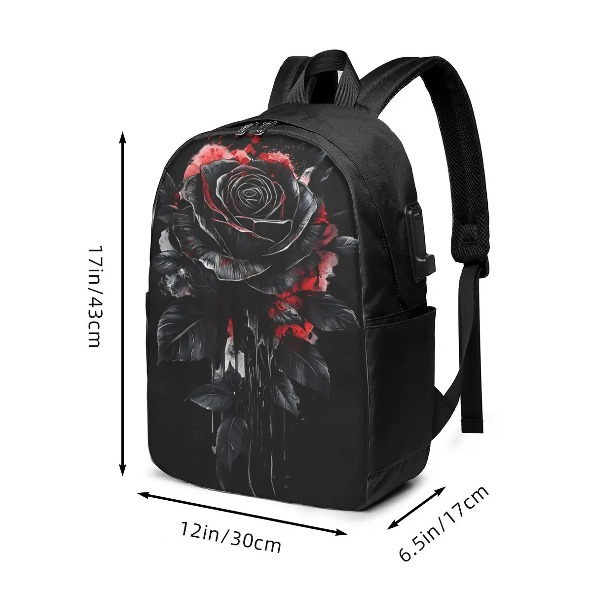 Devil Red Rose Flower And Black Feather Backpack Travel Notebook Bag Computer College Student School Bag Laptop Shoulder Bags