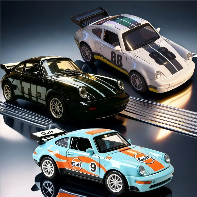 :36 Retro Racing Coupe Alloy Diecast Car Model, Multiple Paint Schemes, Open Double Doors & Large Rear Wing, Desktop Collectible