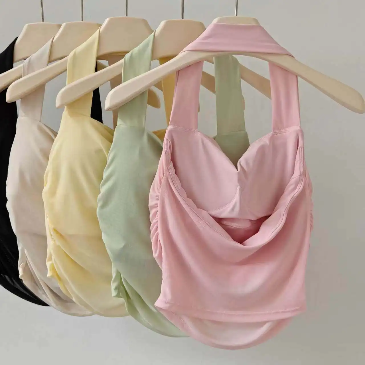 Halter Neck with Chest Pad Yoga Vest Gym Women's Breathable Quick-drying Sports Bra Training Running Fitness Pilates Bra Clothes