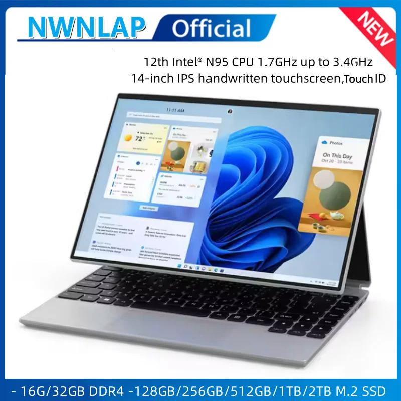 360° Rotating 14.0'' IPS Touch Screen 32G 128G-1T N95 Windows 11 Notebook 4 In 1 Business Office Slim LAPTOP Touch ID