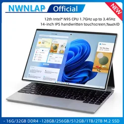 360° Rotating 14.0'' IPS Touch Screen 32G 128G-1T N95 Windows 11 Notebook 4 In 1 Business Office Slim LAPTOP Touch ID