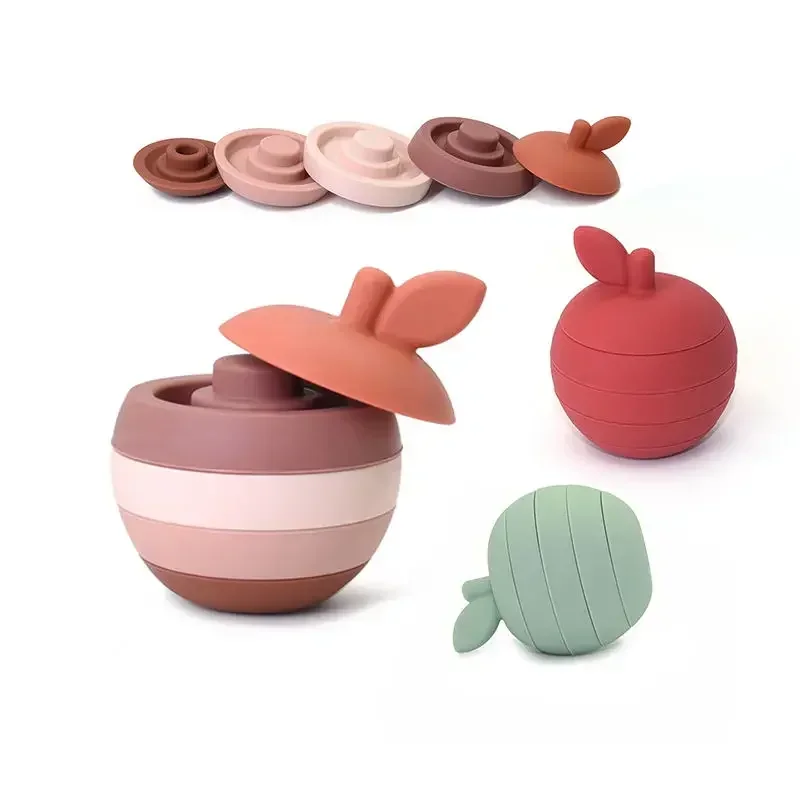 Empilhamento forma de fruta brinquedo educativo de silicone bpa livre bonito silicone maçã forma de pêra design bom para crianças brinquedo de desenvolvimento cerebral