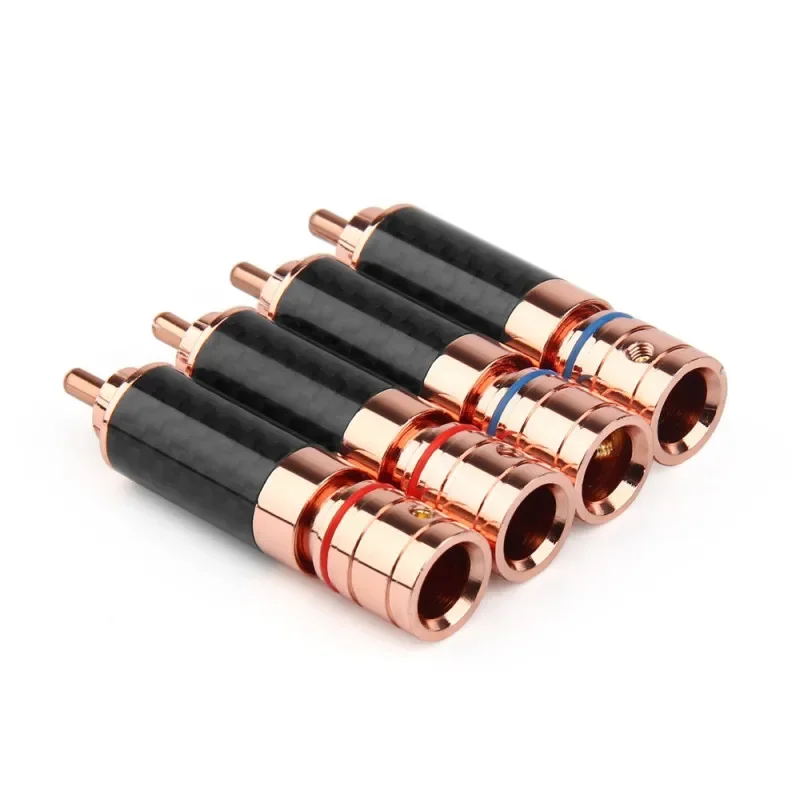 4 pçs rca plug alto-falante terminal conector de áudio fibra carbono cobre ródio ouro rca soquete amplificador home theater adaptador som