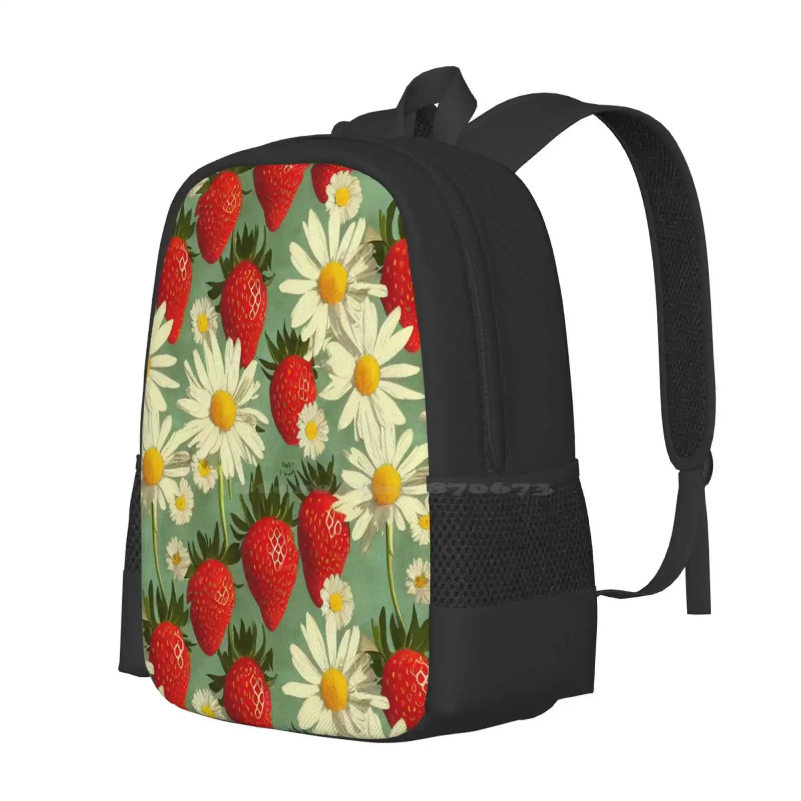 Vintage Floral Cottagecore Romantic Strawberry Daisy Flower Design Hot Sale Backpack Fashion Bags Colorful Nature Cute