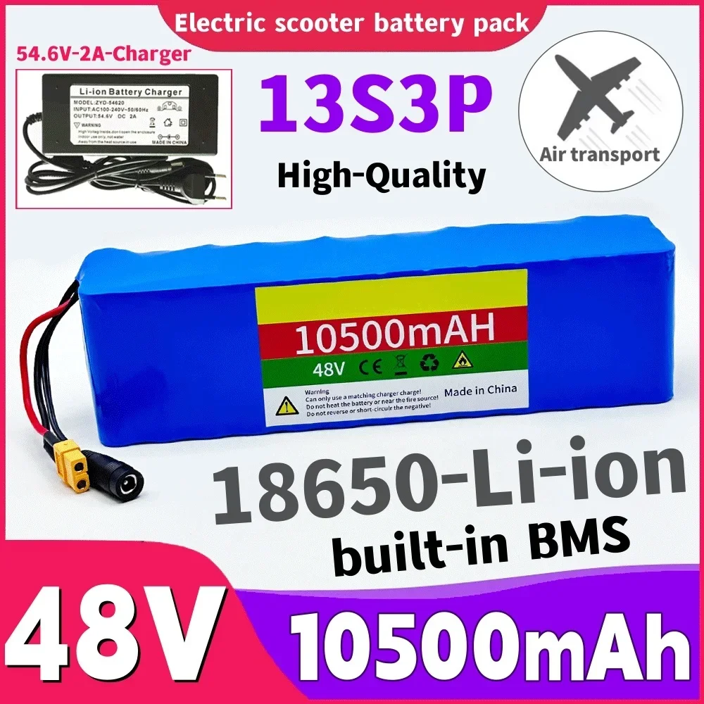 

48V 10500mAh 18650 Rechargeable Lithium Battery Pack 13S3P 500W for Power Bicycle Scooter Vehicle+54.6V 2A Charger