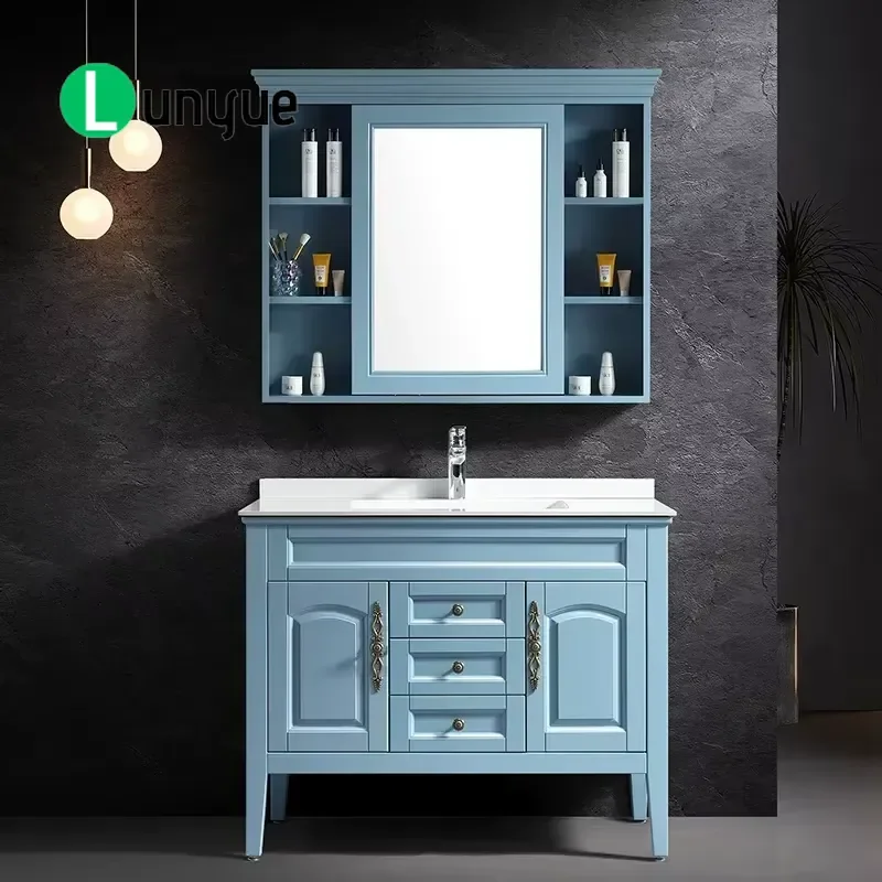 Solid Wood Bathroom Cabinet with Ceramic Basin Smart Mirror European Floor Standing Vanity Soft Closing Doors Modern Home