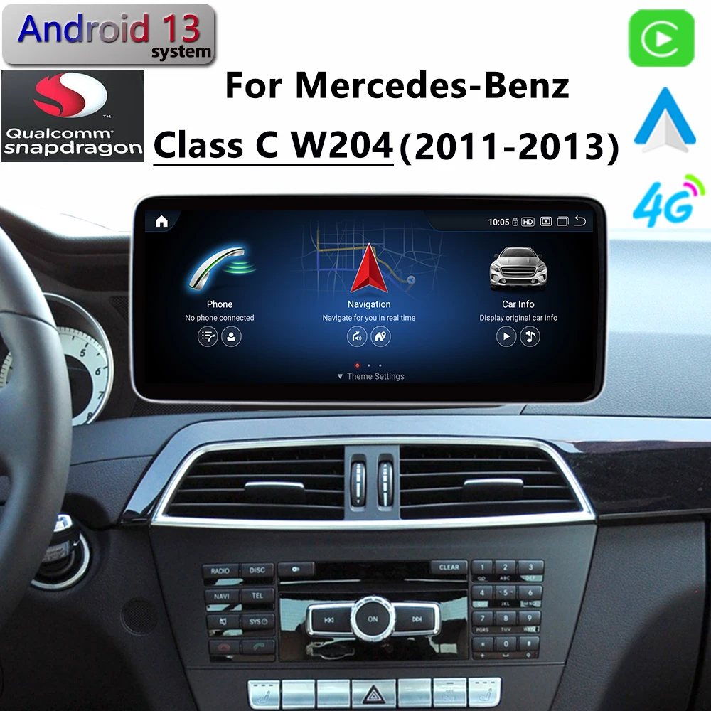 

Автомобильная Мультимедийная система Qualcomm, Android 13, для Mercedes Benz Class W204 C200 2012 2013 CarPlay, радио, GPS-навигация, экран Netflix