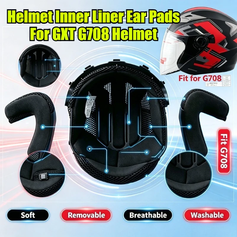 Helmet Inner Liner Comfort Ear Pads Replacement Parts For GXT BLD708 160 703 705 Flip Up Helmet Not Universal Soft Washable