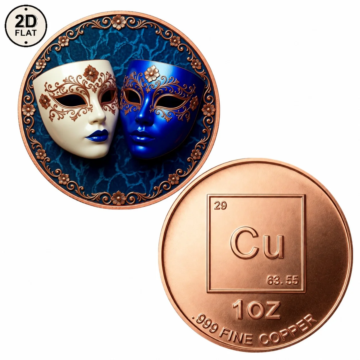 1pc Venetian Carnival Mask 1oz .999 Fine Copper Commemorative Coin Masquerade Mask Copper Medal Art Keepsake Gifts for Holiday