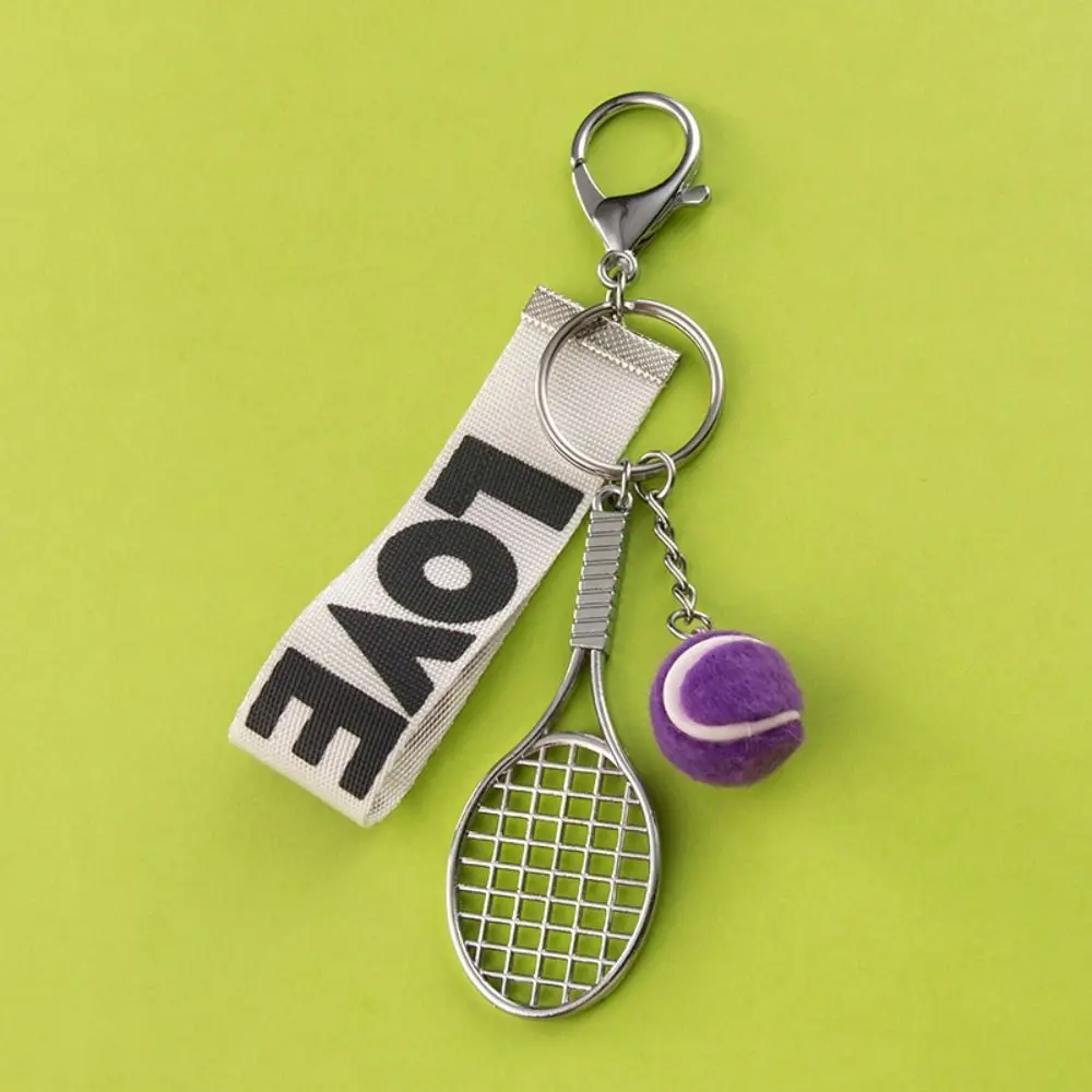 Letter Simple Tennis Keychain Tennis Racket Fashion Tennis Racket Pendant Mini Love Sports Keyring Car Key Pendant