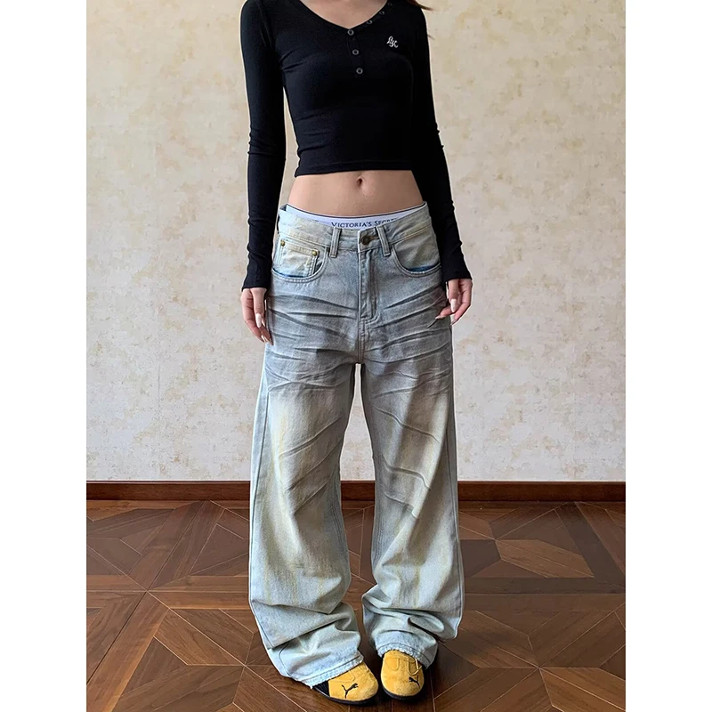 

Женские мешковатые джинсы Y2K, модные повседневные прямые джинсы-бойфренды с низкой посадкой, осенне-зимние джинсовые брюки с карманами, уличная одежда