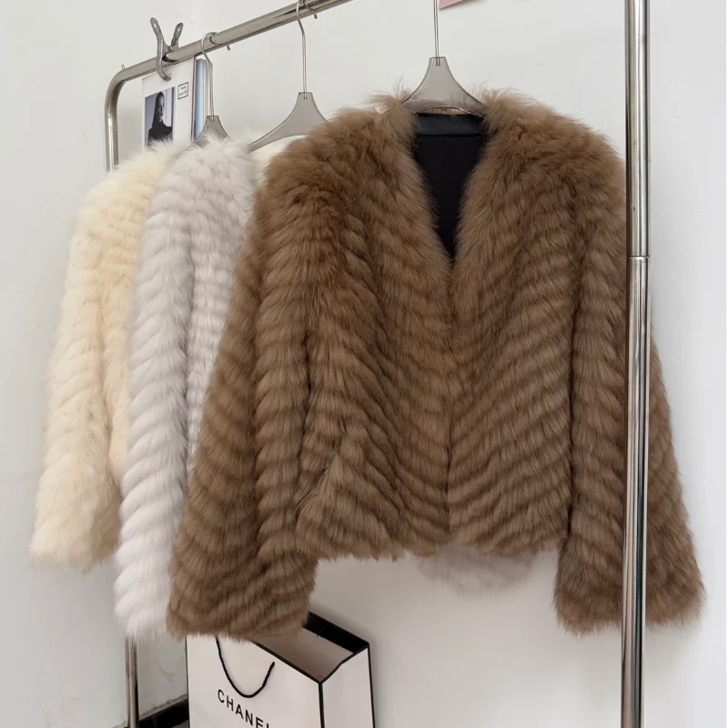 Autumn Winter Fox Fur Coat Fashion Short Brown Warm Soft Real Fox Fur Coat Women Elegant Luxury Chic Fluffy Plush Jacket 2026