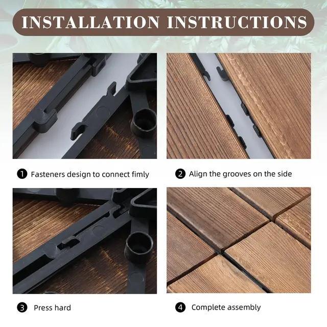 30Pcs Anti corrosion wood flooring, outdoor carbonized wood flooring, balcony, household courtyard flooring, splicing waterproof 3