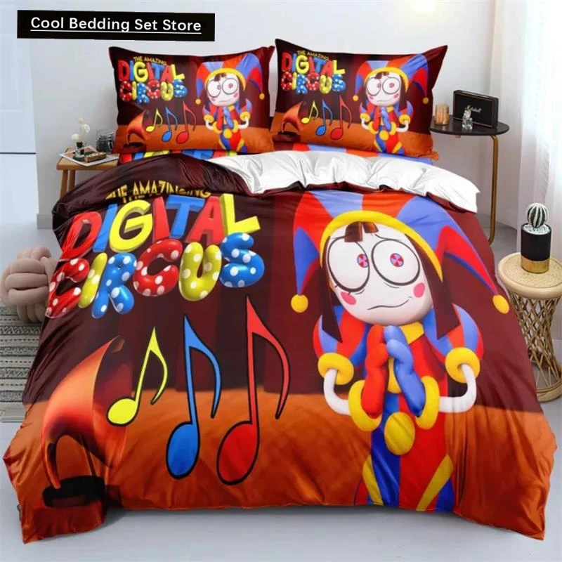 THE AMAZING DIGITAL CIRCUS Cartoon Bedding Set Polyester Fashion Duvet Cover Twin Size Bedclothes with Pillowcases for Teens Bed