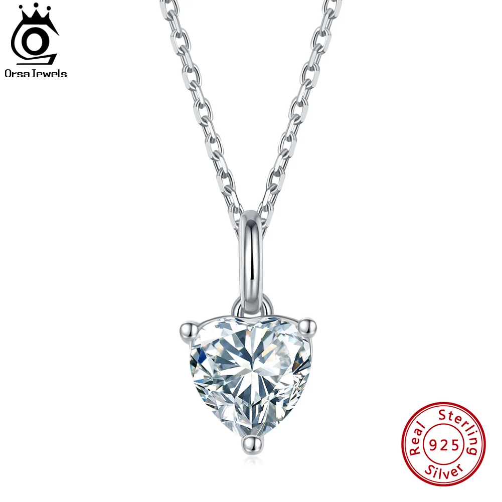 

ORSA JEWELS Real 925 Sterling Silver Heart-Cut AAAA Cubic Zirconia Pendant Necklace for Women Handmade Necklace Jewelry APN17