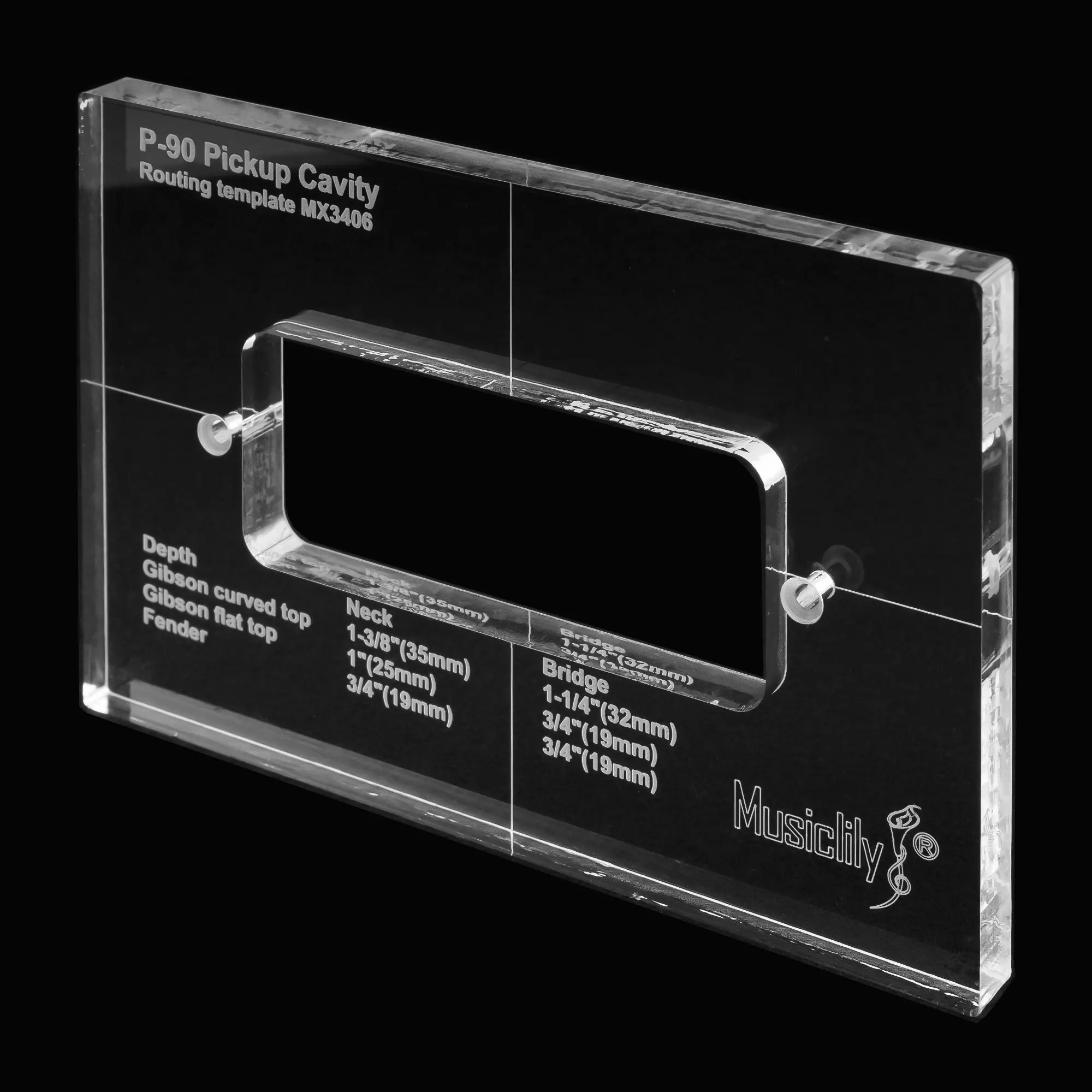 Gabarit de routage de micro P90 en acrylique de précision CNC Musiclily Pro pour corps de guitare électrique