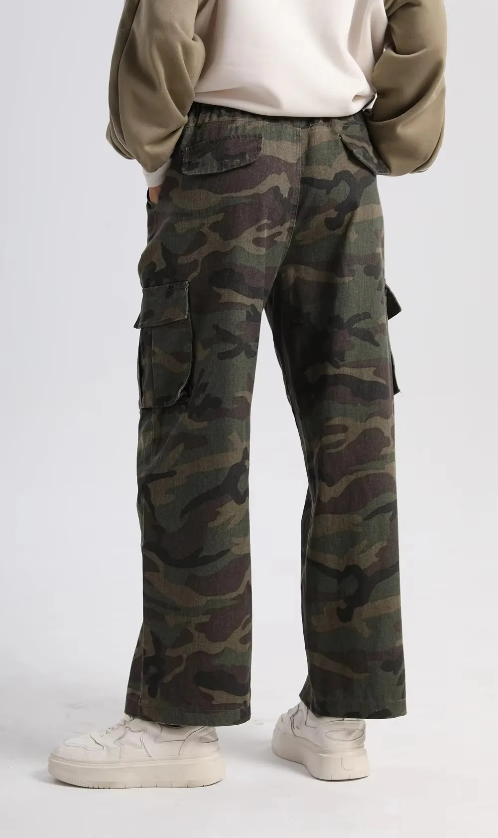 JHJN pantalones casuales holgados con bolsillos grandes para hombres y mujeres estilo americano Vintage Hip Hop camuflaje pantalones Cargo de pierna ancha