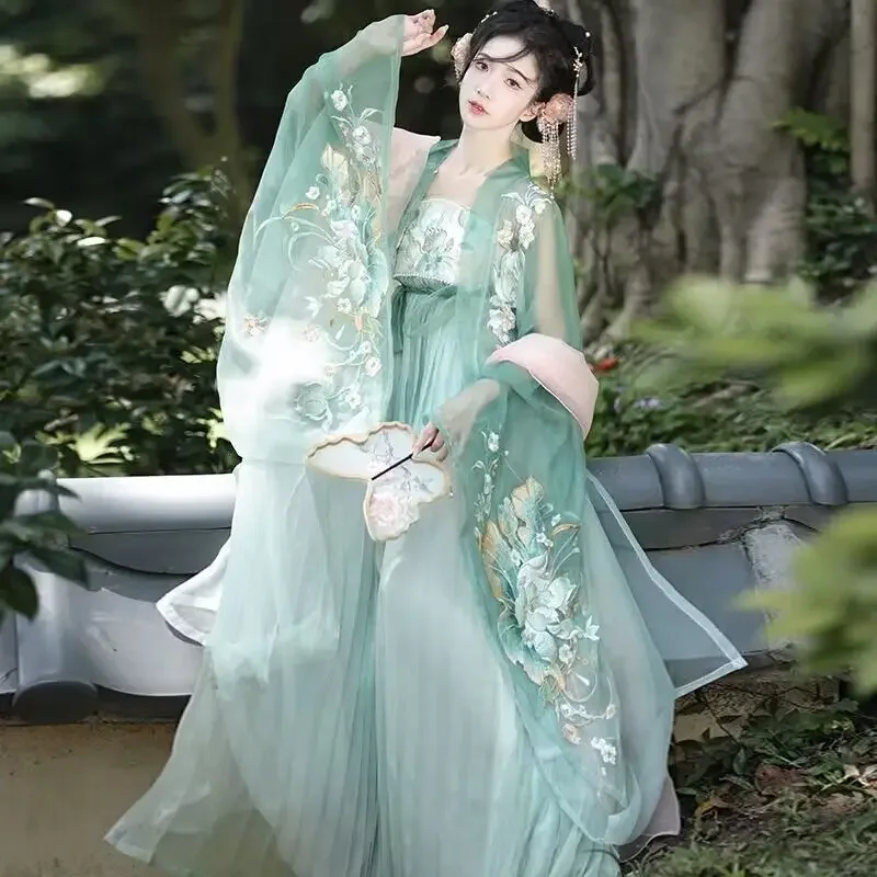 Hanfu Dress Women Chinese Traditional Halloween Fairy Cosplay Costume Vintage Embroidery Green Hanfu Birthday Dress Plus Size XL