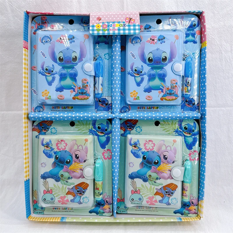 Disney Anime Stitch Notebook con penna Kawaii Lilo & Stitch Blocco note portatile Mini Notebook Set Cartoon Cancelleria per bambini