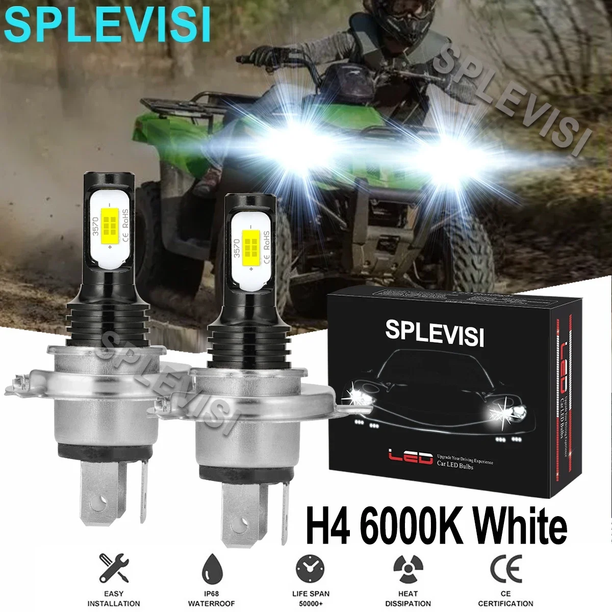 

2x 70W white led headlight For Arctic Cat Jag 440 1987 1988 1998 1999 Jag 1989-1997 Jag 340 1987-1989 1998 Snowmoble