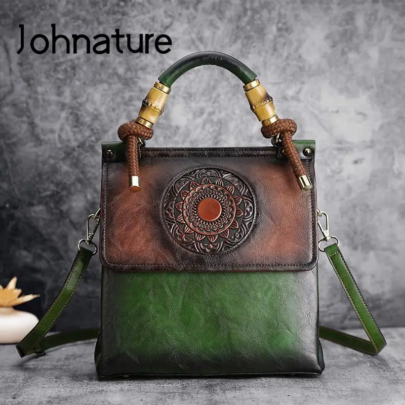 Johnature Vintage Women Bag 2024 New Classic Totem Embossing Luxury Handbag Versatile High Quality Leather Ladies Shoulder Bags