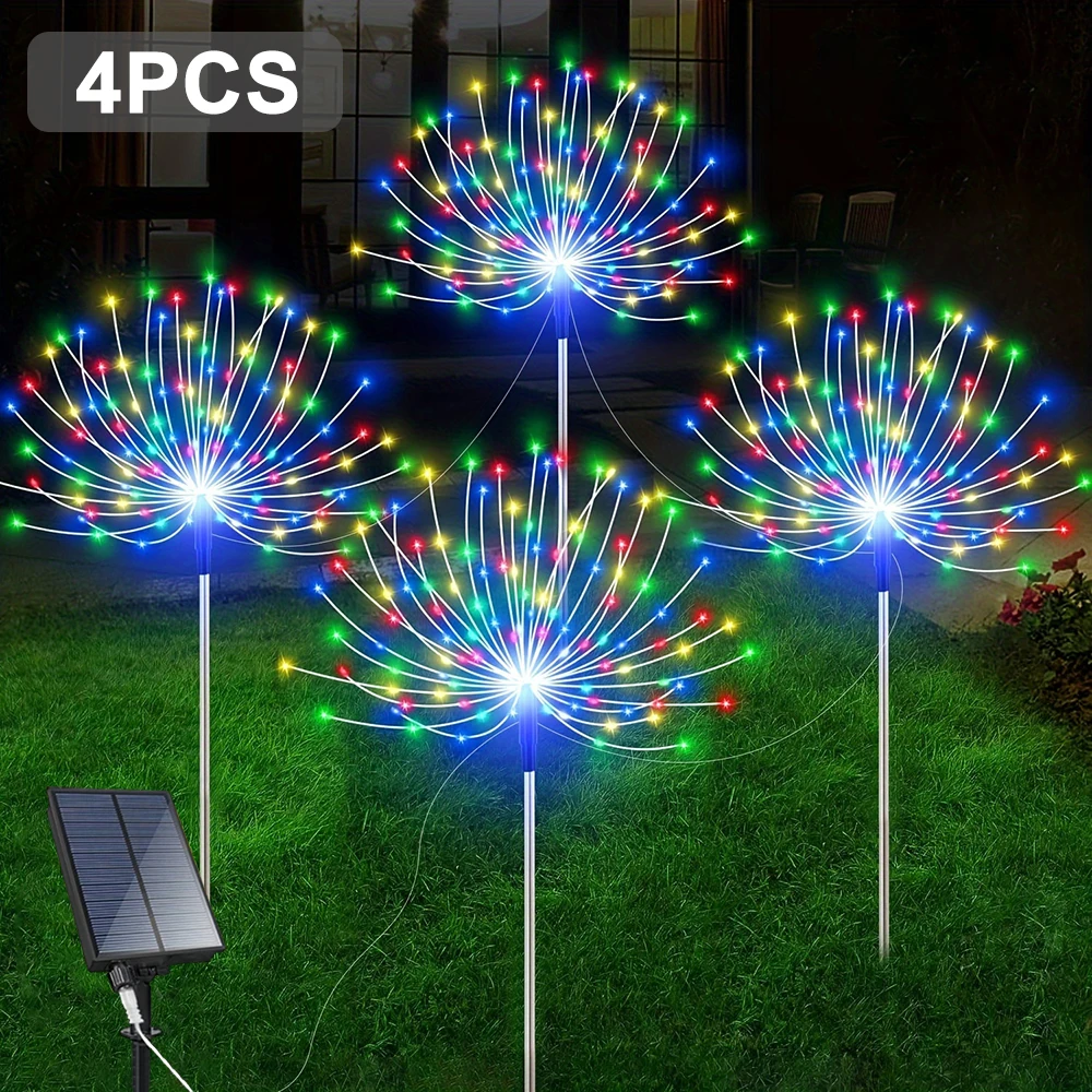 

Solar Lights Outdoor 4Pcs Solar Powered Garden Landscape Firework Lights for Pation Lawn Walkway Pathway Party Decoration