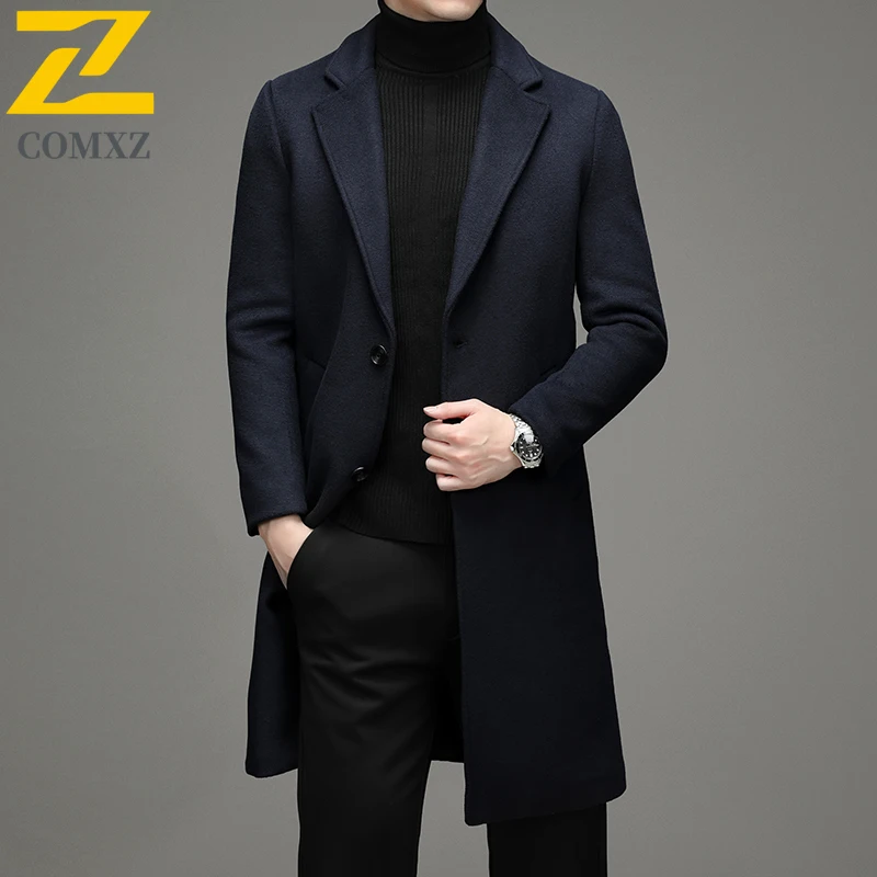 معطف شتوي من الصوف COMXZ 2025 للرجال موضة طويلة كلاسيكية معطف كشمير سميك ملابس رجالية من Normcore خندق صوفي كوري #6