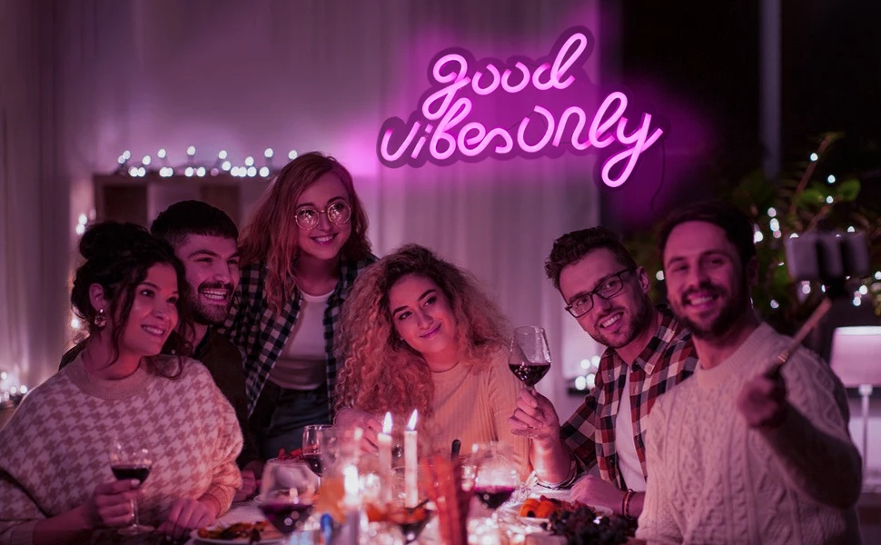 Custom Good Vibes Only Neon Sign Blue Pink Acrylic Board Bedroom Wall Decor LED Lights for Party Bar Lamps USB with Switch