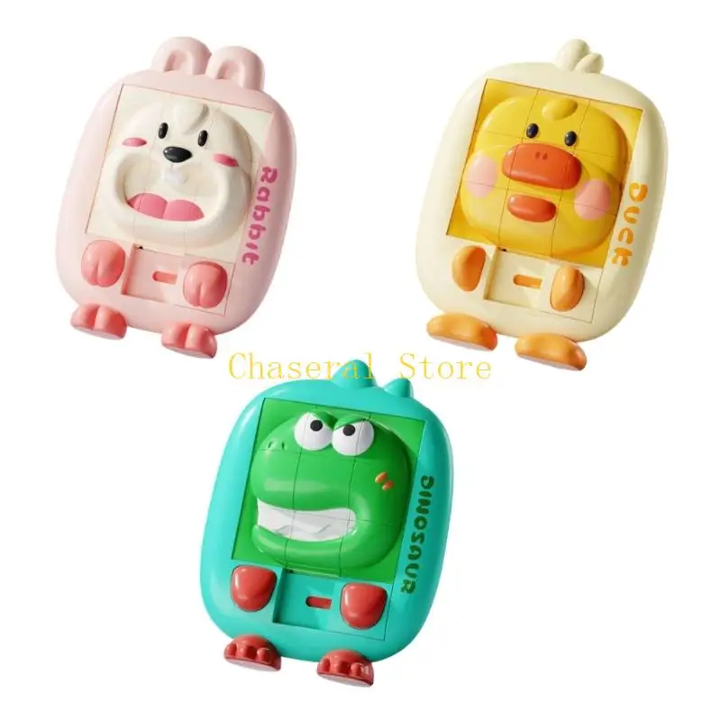 E7CE Cartoon Animal Sliding Puzzle Toy 3 Piece Set for Toddlers and Preschool Kids, Handheld Animal Face Boards for Early