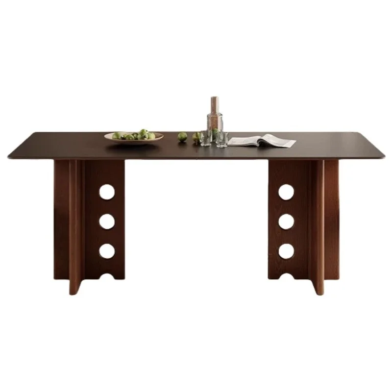 

French dining table, family small apartment black rock slab dining table and chair combination