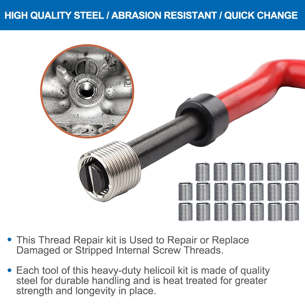 25-teiliges Gewindereparatur-Werkzeug-Set M3/M4/M5/M6/M7/M8/M10/M12/M14 zur Wiederherstellung beschädigter Gewinde, Schraubenschlüssel, Gewindereparatur-Bit-Set