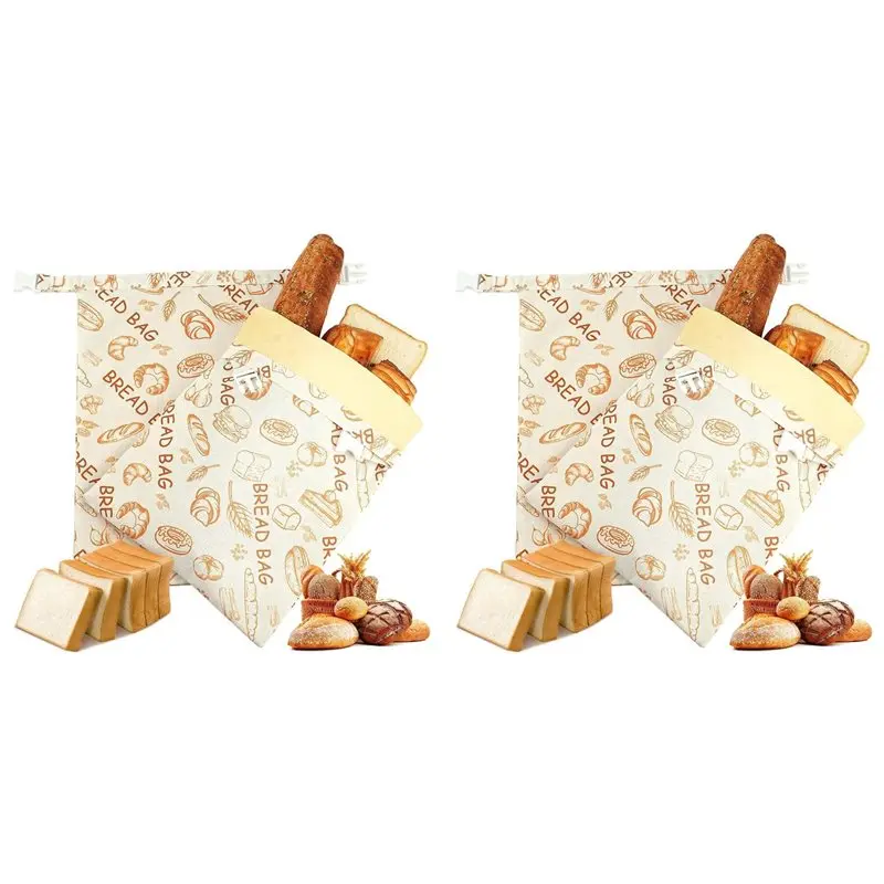 【FITTING】Reusable Beeswax Bread Bags(4 Pack), Beeswax Bags For Sourdough/Homemade Bread, Natural Cotton Bees Wax Bag