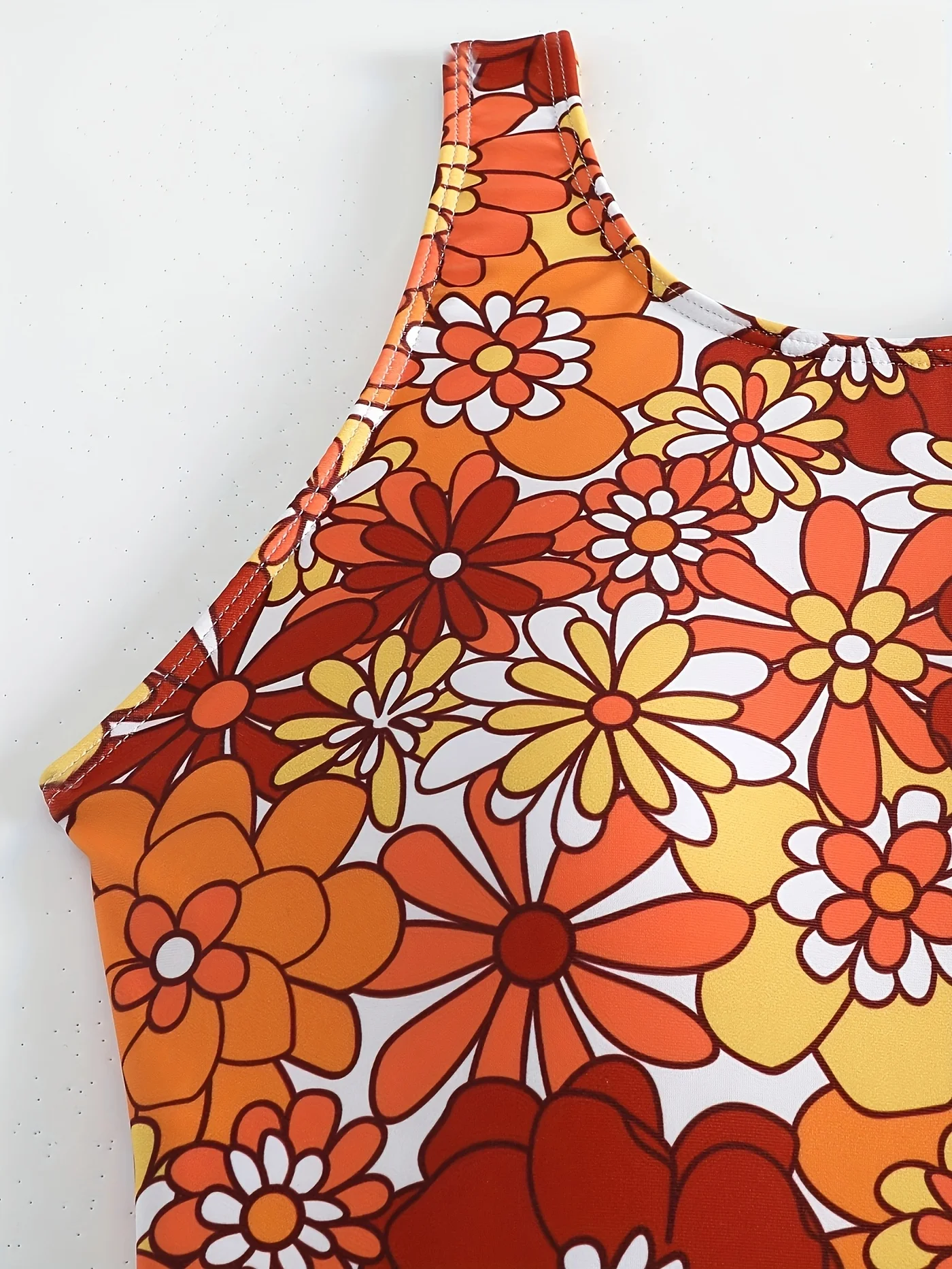 Women'S Floral Swimsuit - Vibrant Orange and Yellow Sunflower Pattern, High-Stretch Polyester Knit, One-Piece