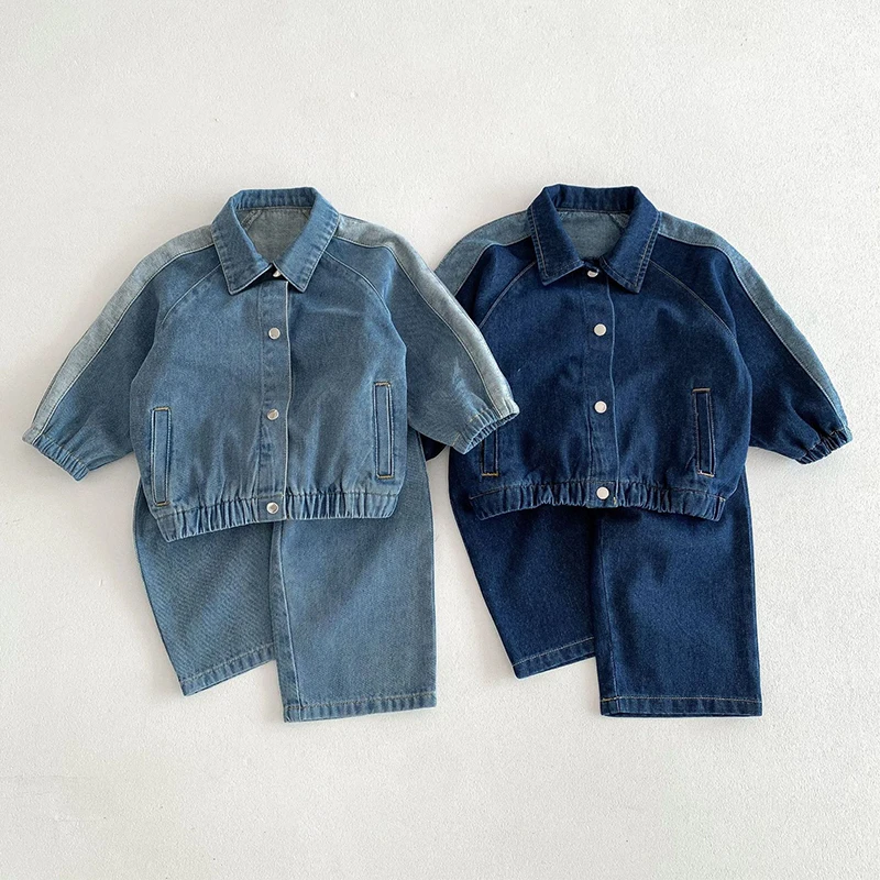 Denim Suit Children\'s Spring Autumn Clothing Set New  Boys Girls Fashionable Blue Denim Coat Spring Autumn 2pcs Set Outfits