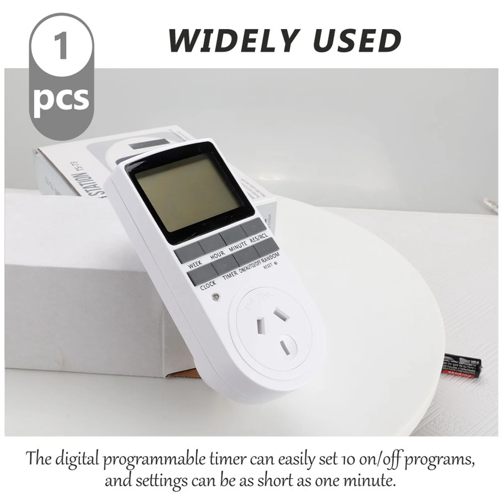 Intelligente Timer-Steckdose, digitale programmierbare Timer-Steckdose mit LCD-Display, 10 Programme, 1-Minuten-Intervall für Haushaltsgeräte